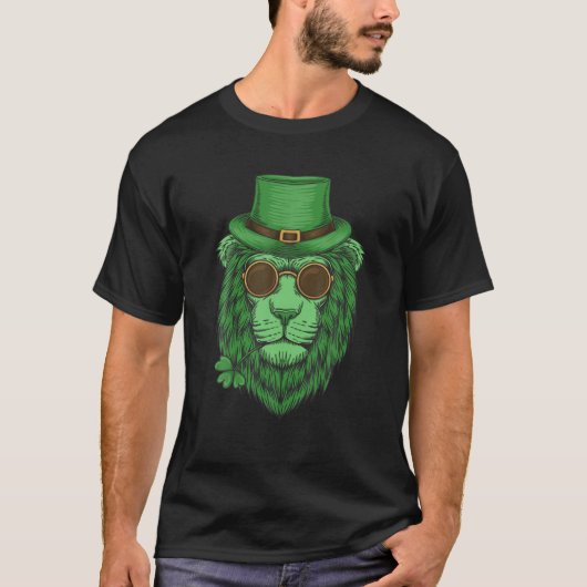 ライオンレプレシャンハットシャームロックSt patricks dayキッズ Tシャツ (正面)