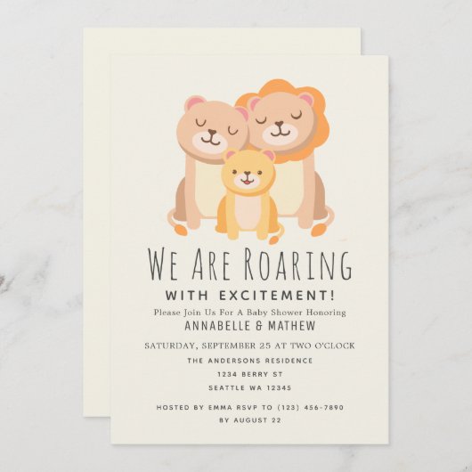 ライオンローアリング興奮ベビーシャワー招待状 招待状 (正面/裏面)