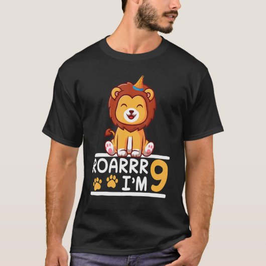 ライオンローラー私は9歳ハッピー私の誕生日あなた Tシャツ (正面)