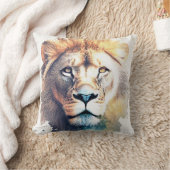 ライオンワイルドアニマル自然ウォーターカラーアート絵画ズ クッション (ブランケット)