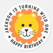ライオンワイルドワンジャングルサファリアニマル子供の誕生日 ラウンドシール (正面)