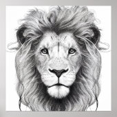 ライオンワイルド自然動物イラストレーションアートスケッチ ポスター (正面)