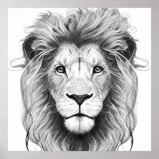ライオンワイルド自然動物イラストレーションアートスケッチ ポスター (正面)