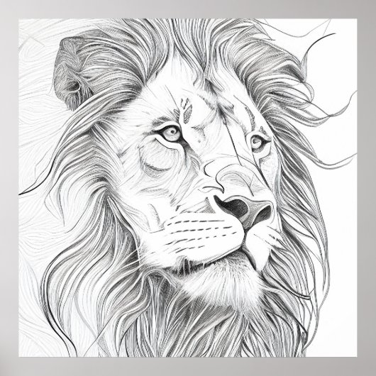 ライオンワイルド自然動物イラストレーションアートスケッチ ポスター (正面)