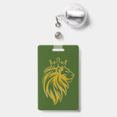 ライオン付きクラウン – 金ゴールドスタイル2 バッジ (伸縮クリップ付きの裏面)
