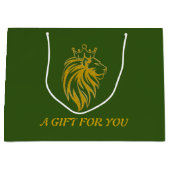 ライオン付きクラウン – 金ゴールドスタイル2 ラージペーパーバッグ (正面)