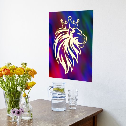 ライオン付きクラウン – 金ゴールドスタイル2 箔ポスター (レイダウン (キッチン))