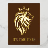 ライオン付きクラウン – 金ゴールドスタイル2 箔招待状ポストカード (正面)
