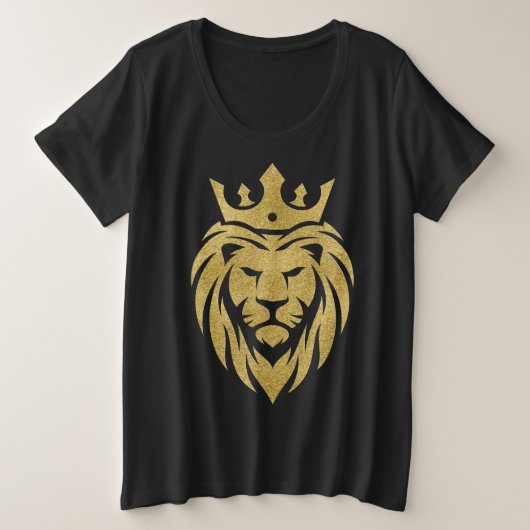 ライオン付きクラウン – 金ゴールドスタイル3 プラスサイズTシャツ (デザイン正面)