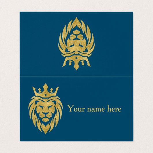 ライオン付きクラウン – 金ゴールドスタイル3 名刺 (外部フラット)