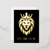 ライオン付きクラウン – 金ゴールドスタイル3 箔招待状ポストカード (正面/裏面)