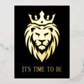 ライオン付きクラウン – 金ゴールドスタイル3 箔招待状ポストカード (正面)