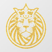 ライオン付きクラウン – 金ゴールドスタイル4 ウィンドウサイン (シート)