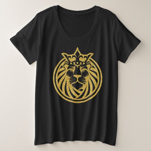 ライオン付きクラウン – 金ゴールドスタイル4 プラスサイズTシャツ (デザイン正面)