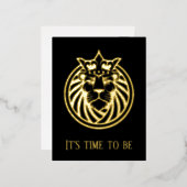 ライオン付きクラウン – 金ゴールドスタイル4 箔招待状ポストカード (正面/裏面)