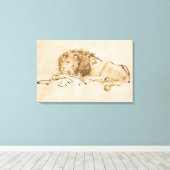 ライオン休息(ペンとインクを紙) キャンバスプリント (インサイチュ (ウッドフロア))