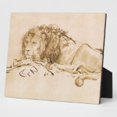 ライオン休息(ペンとインクを紙) フォトプラーク (側面)