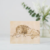 ライオン休息(ペンとインクを紙) ポストカード (スタンド正面)