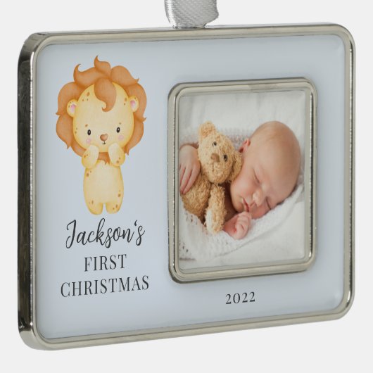 ライオン初めてのクリスマス写真クリスマスオーナメント シルバープレートフレームオーナメント (右)