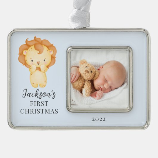 ライオン初めてのクリスマス写真クリスマスオーナメント シルバープレートフレームオーナメント (正面)