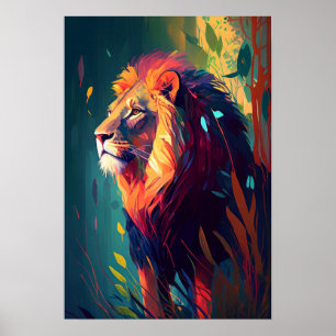 ライオン動物ポートレート絵画の野生動物アウトドア ポスター