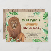 ライオン動物園サファリの誕生日招待状 招待状 (正面/裏面)