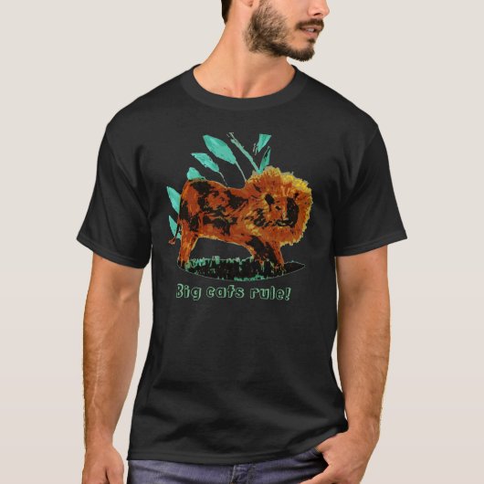 ライオン大きな猫おもしろい文字 Tシャツ (正面)