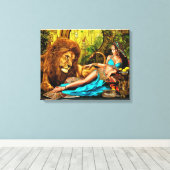 ライオン女神エジプト文字ストレッチキャンバス印刷 キャンバスプリント (インサイチュ (ウッドフロア))