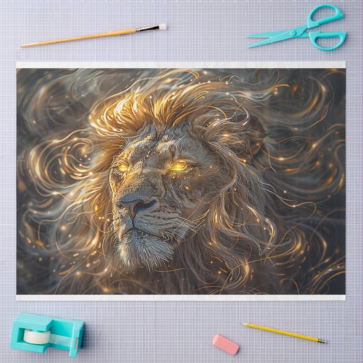 ライオン威厳のあるの炎のマネのデカップオーラ 薄葉紙 (クラフト)