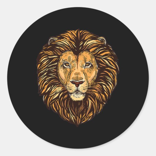 ライオン威厳のあるマネ詳細芸術 – かわいい動物のための ラウンドシール (正面)
