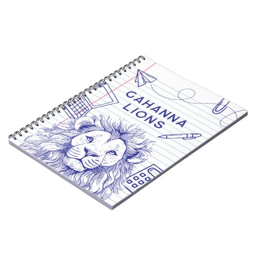 ライオン学校の落書きが入った罫線ノートブック スパイラルノート ノートブック (左側)