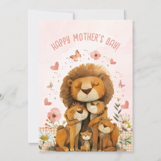 ライオン家族あなたを愛するママ母の日カード 招待状 (正面)