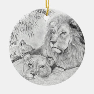 ライオン家族の休息 セラミックオーナメント
