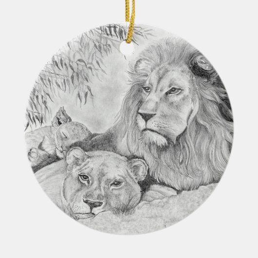 ライオン家族の休息 セラミックオーナメント (正面)