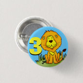 ライオン年齢3歳の誕生日ボタンオレンジ色の黄色の青 缶バッジ (正面&裏面)