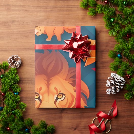 ライオン幾何パタカラフルーン ラッピングペーパー (クリスマスギフト)