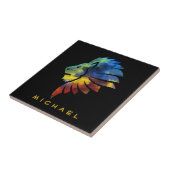 ライオン抽象芸術カラフルアートキングクラウン男性へグラ タイル (側面)