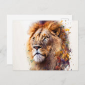 ライオン水彩絵葉書 ポストカード (正面/裏面)