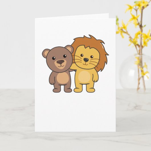 ライオン熊かわいい動物かわいい子たち カード (黄色い花)