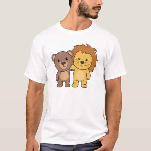 ライオン熊かわいい動物かわいい子たち Tシャツ (正面)