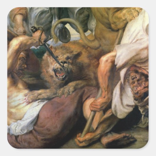 ライオン狩り、2人の詳細と1人のライオン、1621 スクエアシール (正面)