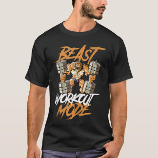 ライオン獣トレーニングモード持ち上げウェイトの筋肉フィット Tシャツ