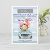 ライオン王子がベビーシャワーの招待客を車で送る少年 招待状 (スタンド正面)