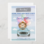 ライオン王子がベビーシャワーの招待客を車で送る少年 招待状 (正面/裏面)
