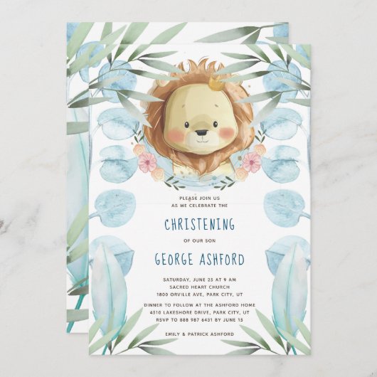 ライオン男の赤ちゃん《キリスト教》洗礼式や命名式招待状 招待状 (正面/裏面)