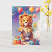 ライオン祝はケーキとパーティーが上手だ カード (黄色い花)