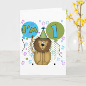 ライオン私は1つの最初誕生日のTシャツおよびギフトです カード (黄色い花)