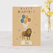 ライオン誕生日カード – 名前をカスタムする カード (黄色い花)