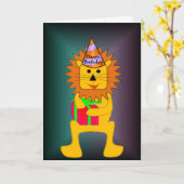 ライオン誕生日カー子供へド カード (黄色い花)