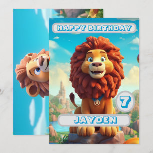 ライオン誕生日パーソナライズされたカードキッズネーム年齢